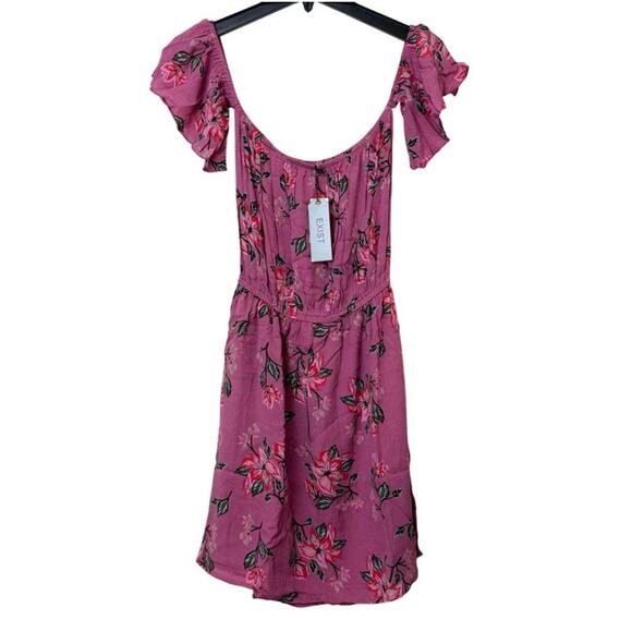Exist Rose Floral Mini Dress S Ruffle Sleeve Boho Cottagecore Summer NWT - Picture 1 of 11